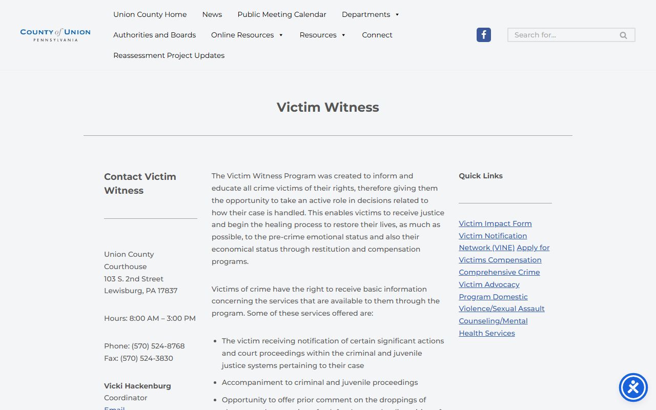 Union County arrest records Victim Witness office