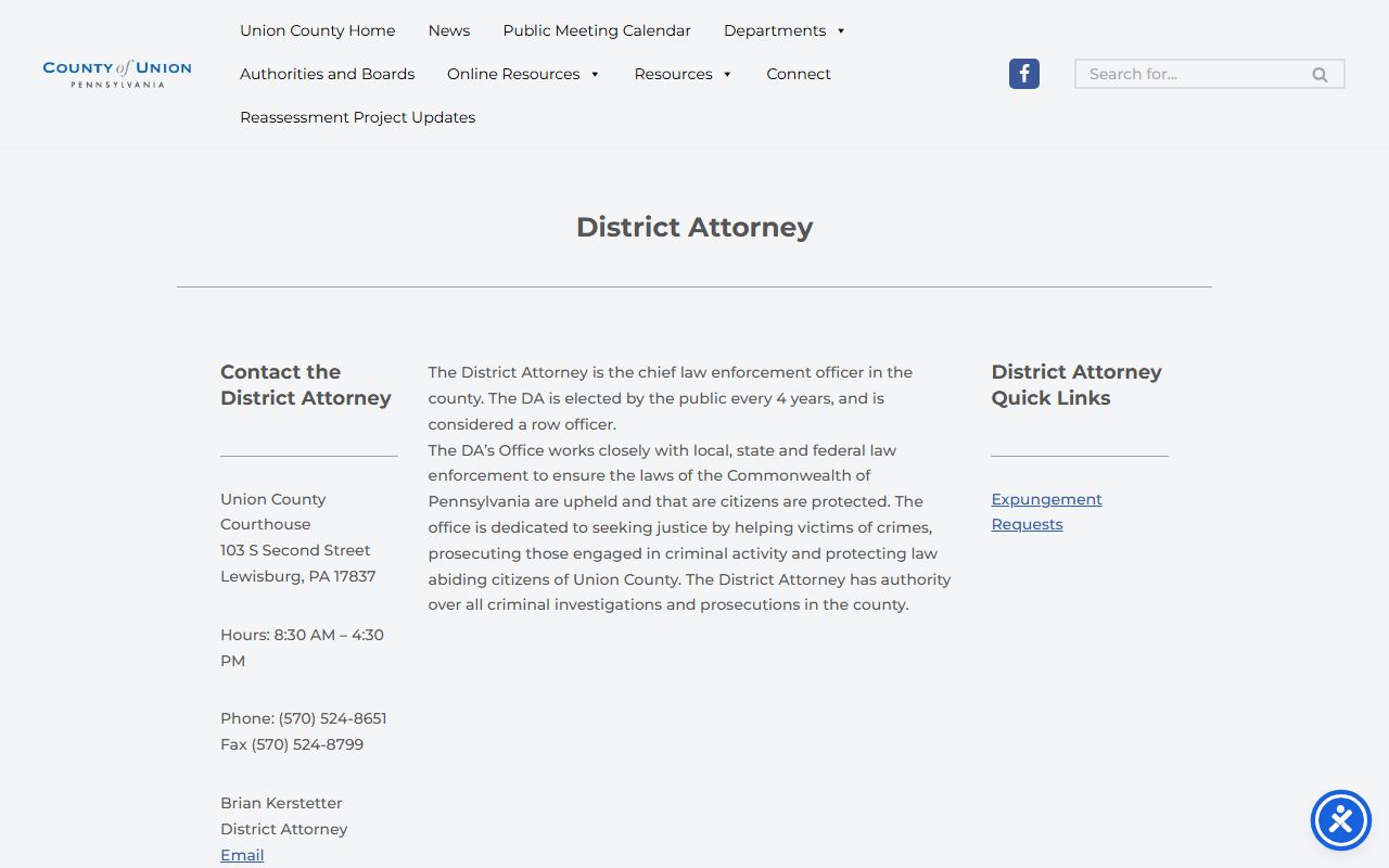 Union County criminal court records District Attorney page