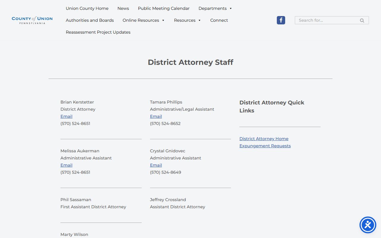 Union County criminal court records District Attorney staff