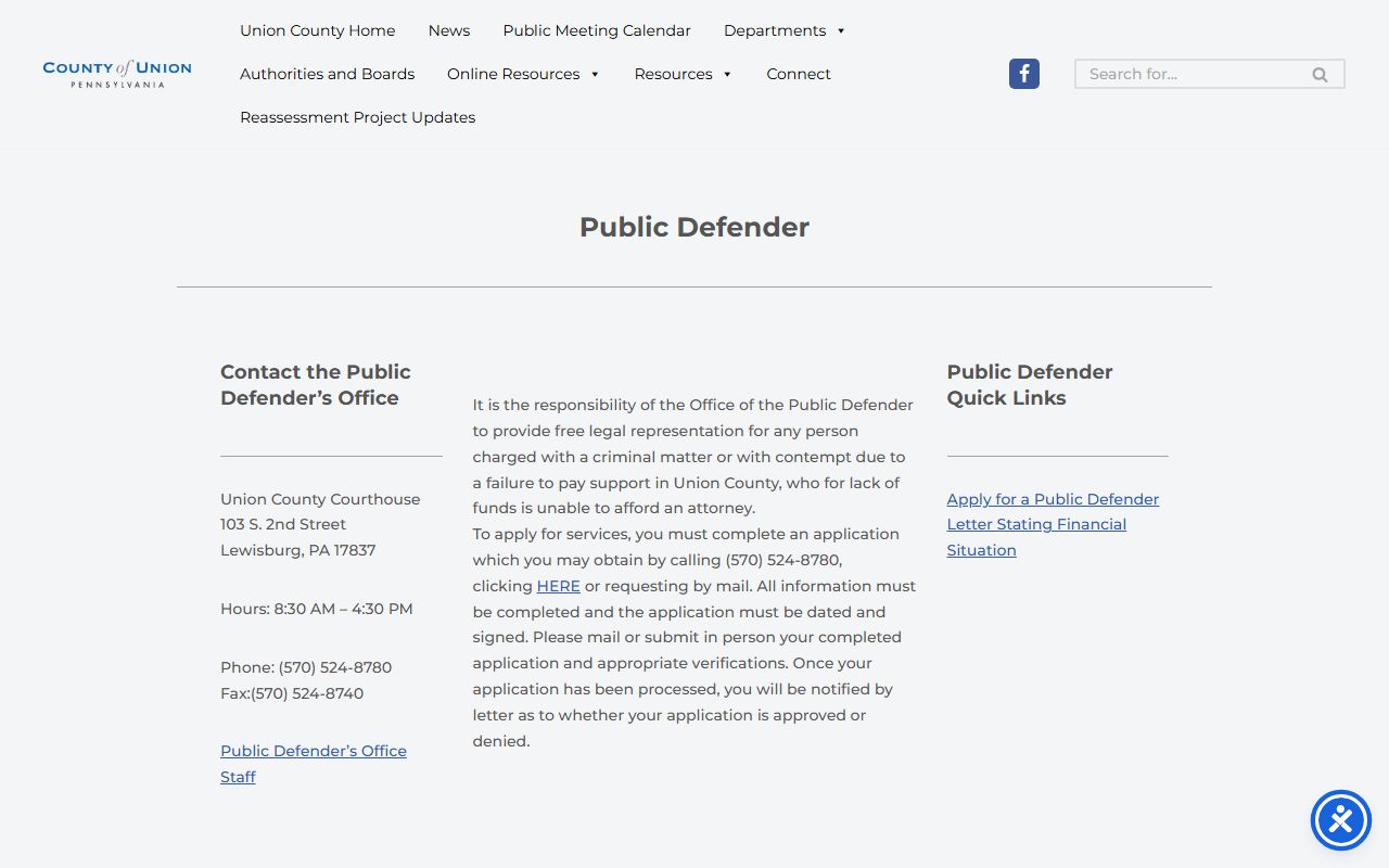 Union County criminal court records Public Defender application