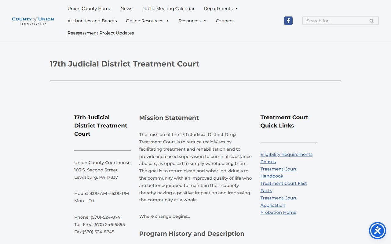 Union County Court of Common Pleas 17th Judicial District Treatment Court page