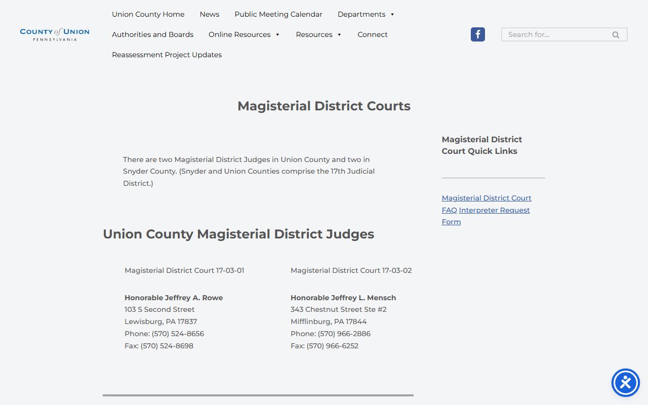 Union County Court of Common Pleas Magisterial District Court table