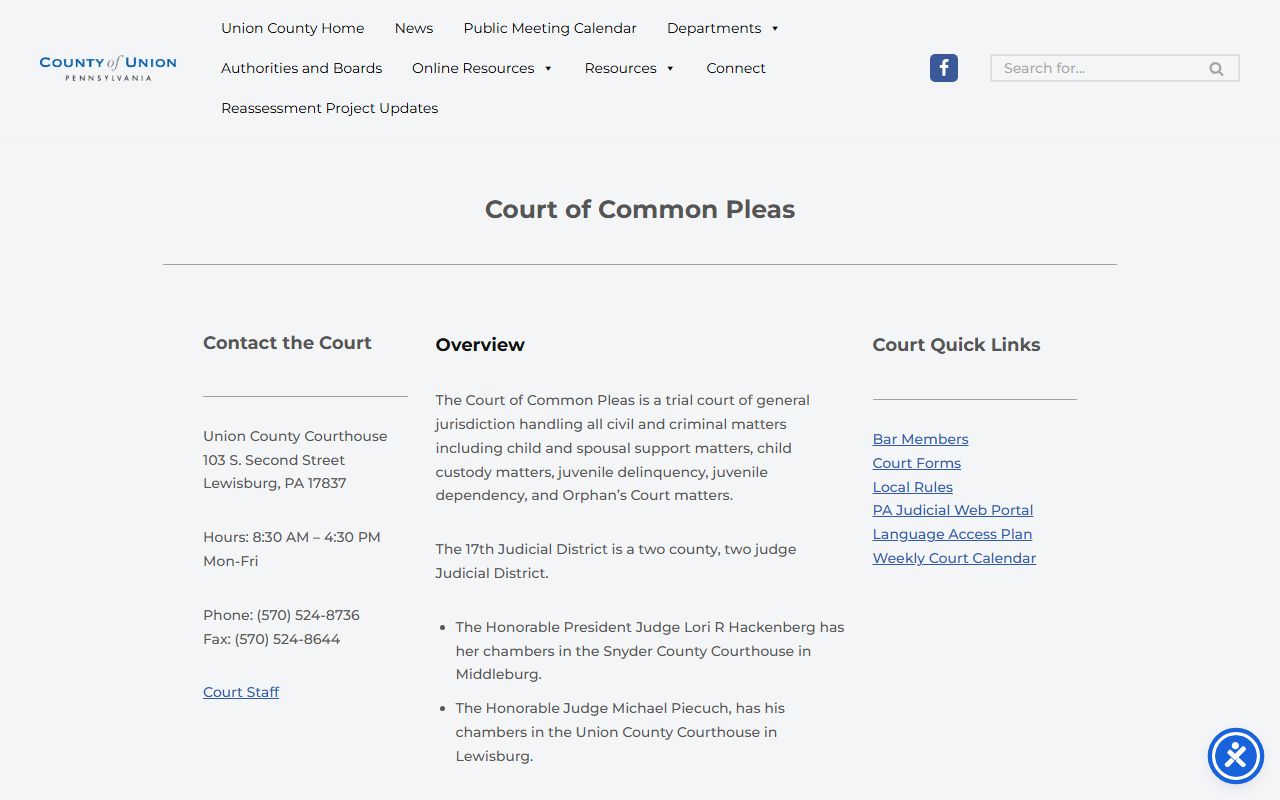 Union County court records Court of Common Pleas office page