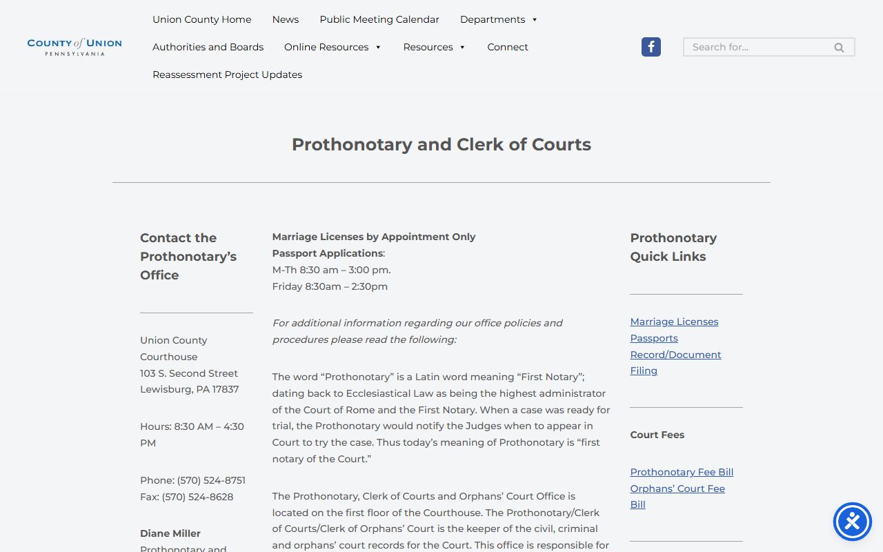 Union County court records Prothonotary and Clerk of Courts office page