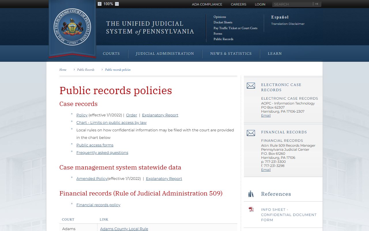 Union County court records Pennsylvania public access policy hub