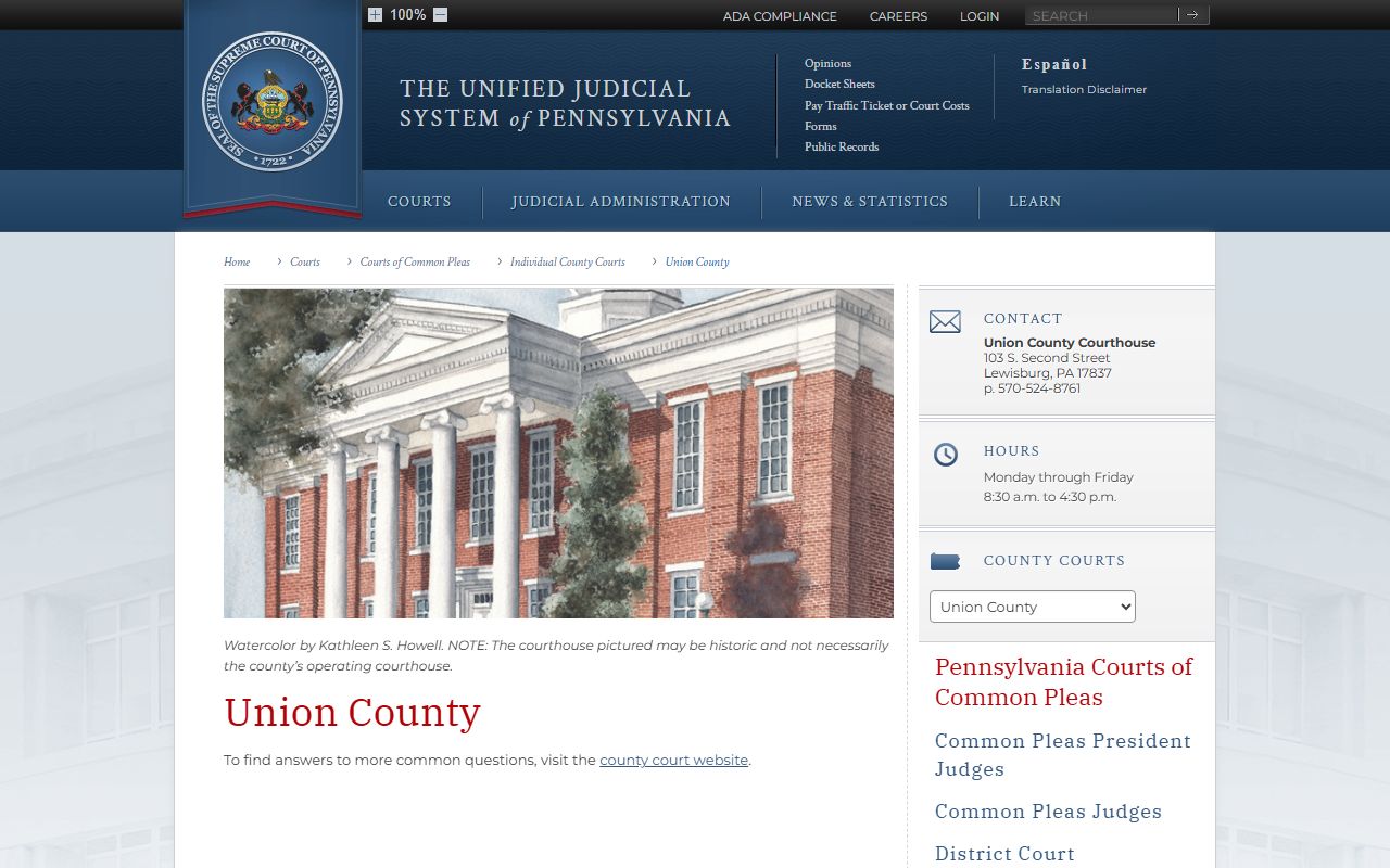 Union County court records UJS county court page