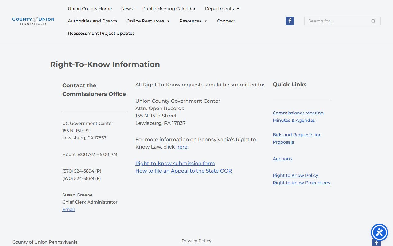 Union County court records Right-to-Know request page