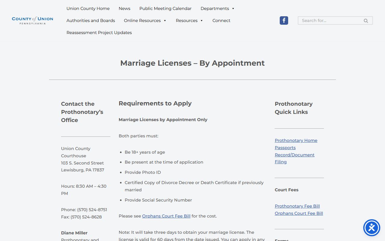 Union County marriage records license requirements page