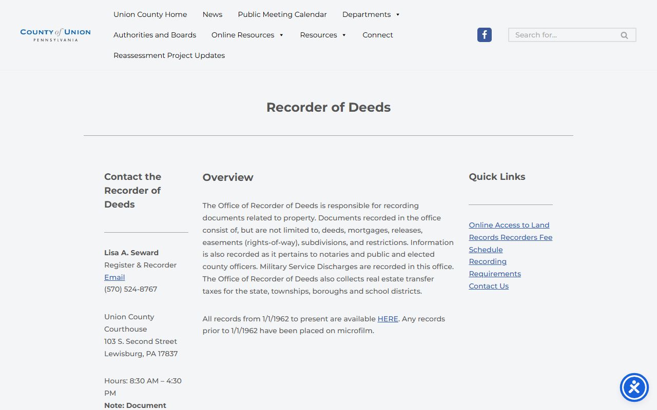 Union County Orphans' Court probate records Recorder of Deeds related office