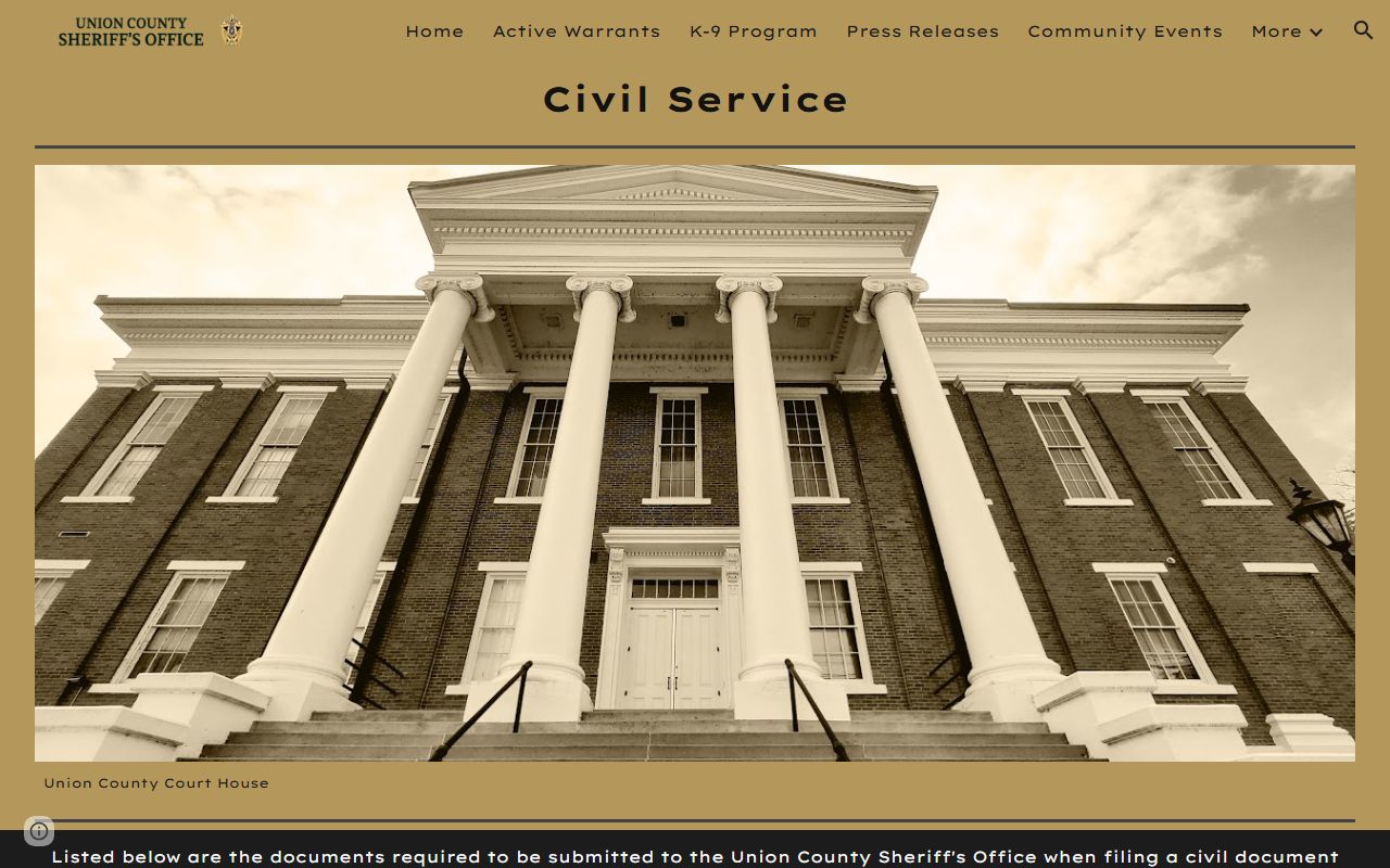 Union County Sheriff civil service page with service process information