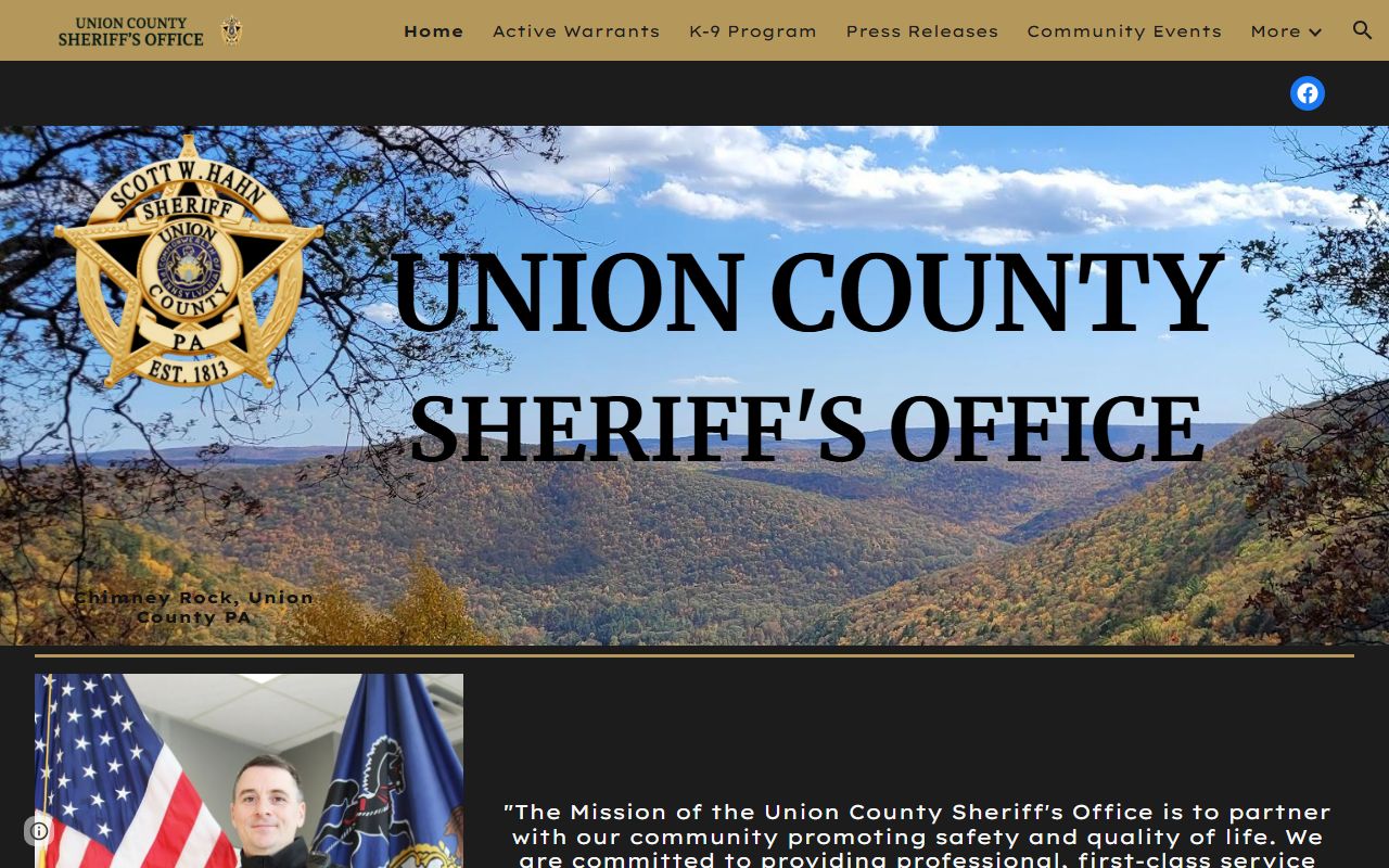 Union County Sheriff's Office homepage showing sheriff contact information